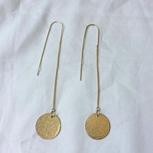 Frosted Coin Gold Tone Dangle Drop Eearrings
